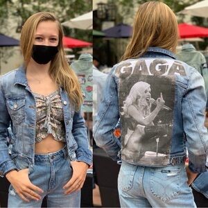 Gaga Graphic Back Patch Light Wash Denim Jacket